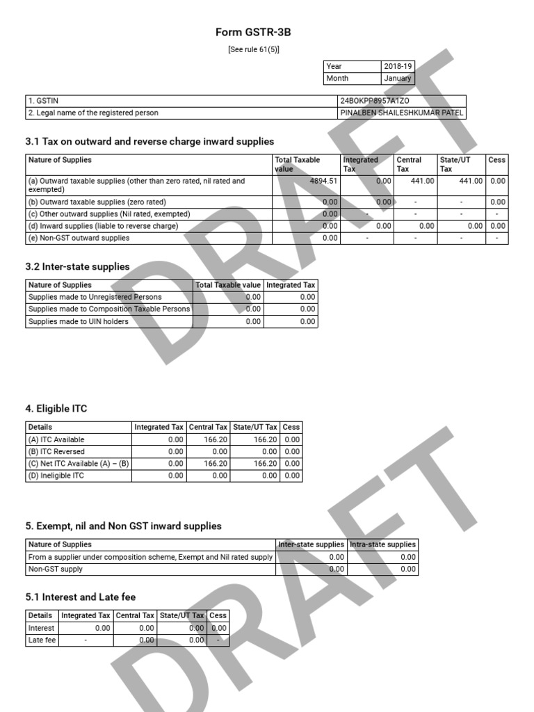 Draf T: Form GSTR-3B | PDF | Taxes | Services (Economics)
