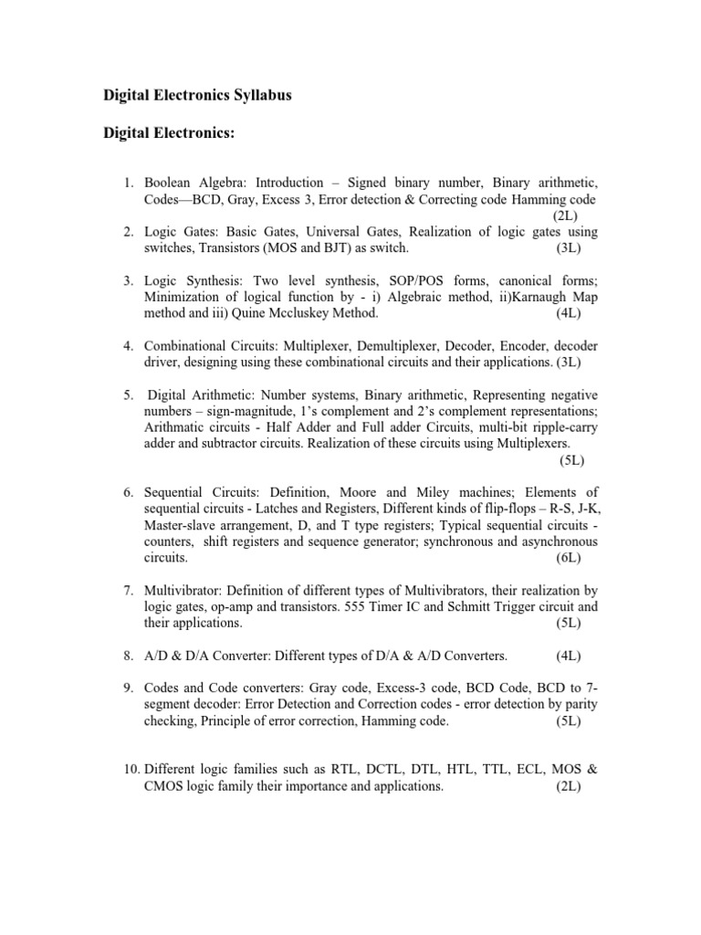 Digital Electronics Sylabus | PDF | Logic Gate | Logic Synthesis