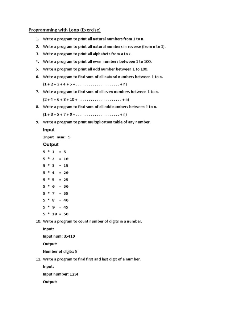 Beginner Loop Programming Tasks | PDF | Discrete Mathematics | Numbers