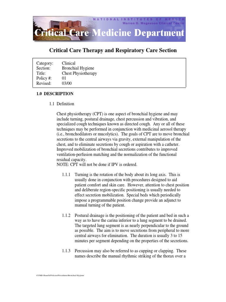 Chest Physiotherapy Guidelines | PDF