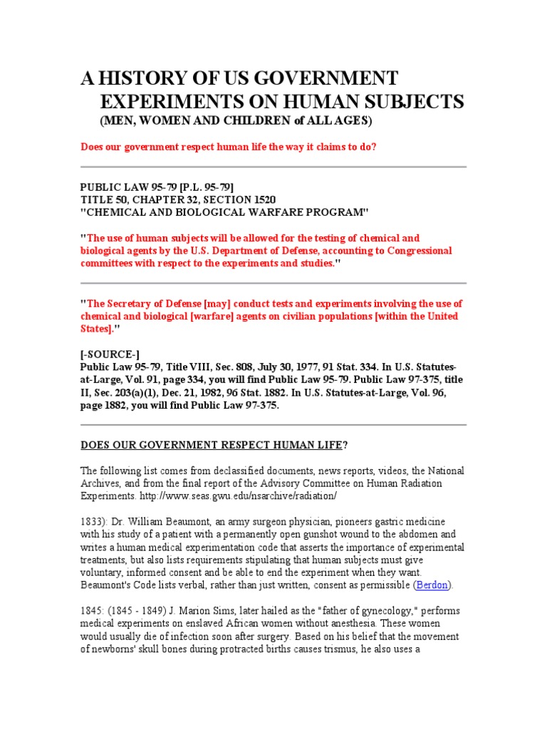 U.S. Government's Human Experimentation History | PDF | Medical ...