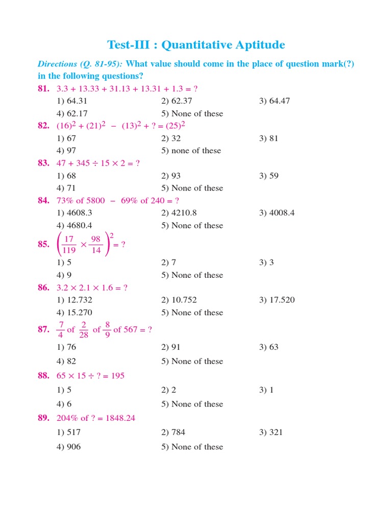 Quantitative Aptitude Practice Questions | PDF | Numbers | Elementary ...