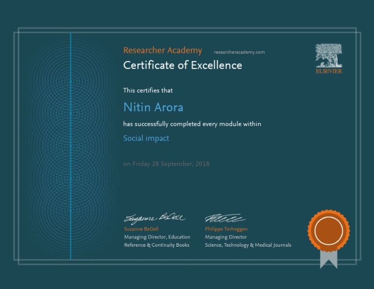 Nitin Arora: Certificate of Excellence | PDF