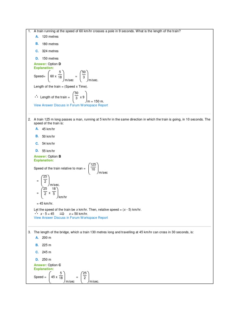 Train Length Calculations and Problems | PDF | Speed | Interest