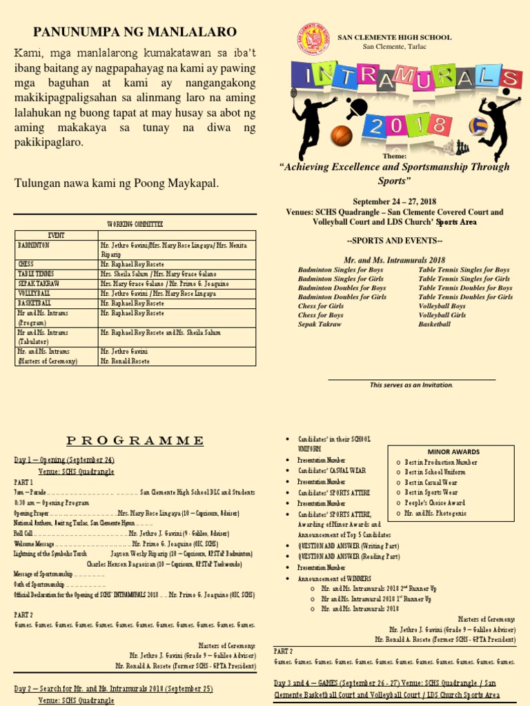 Mr. and Ms. Intrams Draft Program | PDF