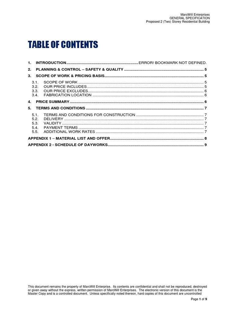General Specifications for 2-Storey Home | PDF | Occupational Safety ...