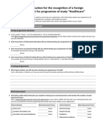 Annex To The Application For The Recognition of A Foreign Qualification: Sheet For Programme of Study "Healthcare"