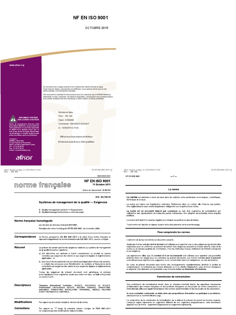 Norme Iso 9001 Version 2015 PDF | PDF | Management de la qualité ...