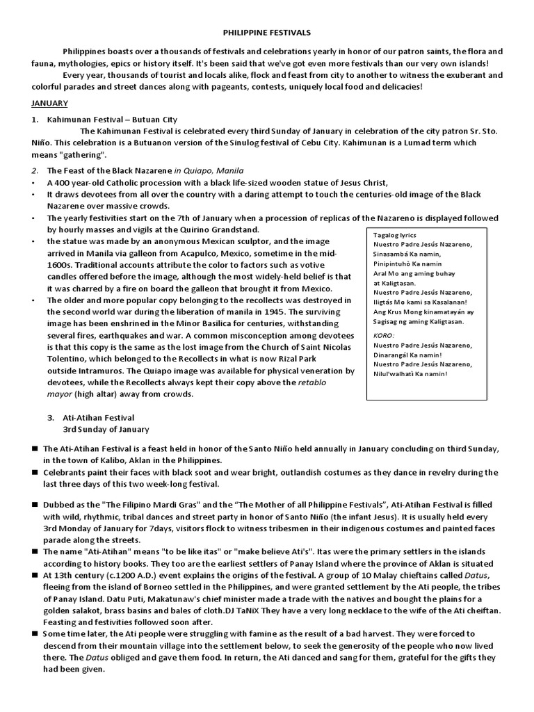 Philippine Festivals Overview | PDF | Philippines