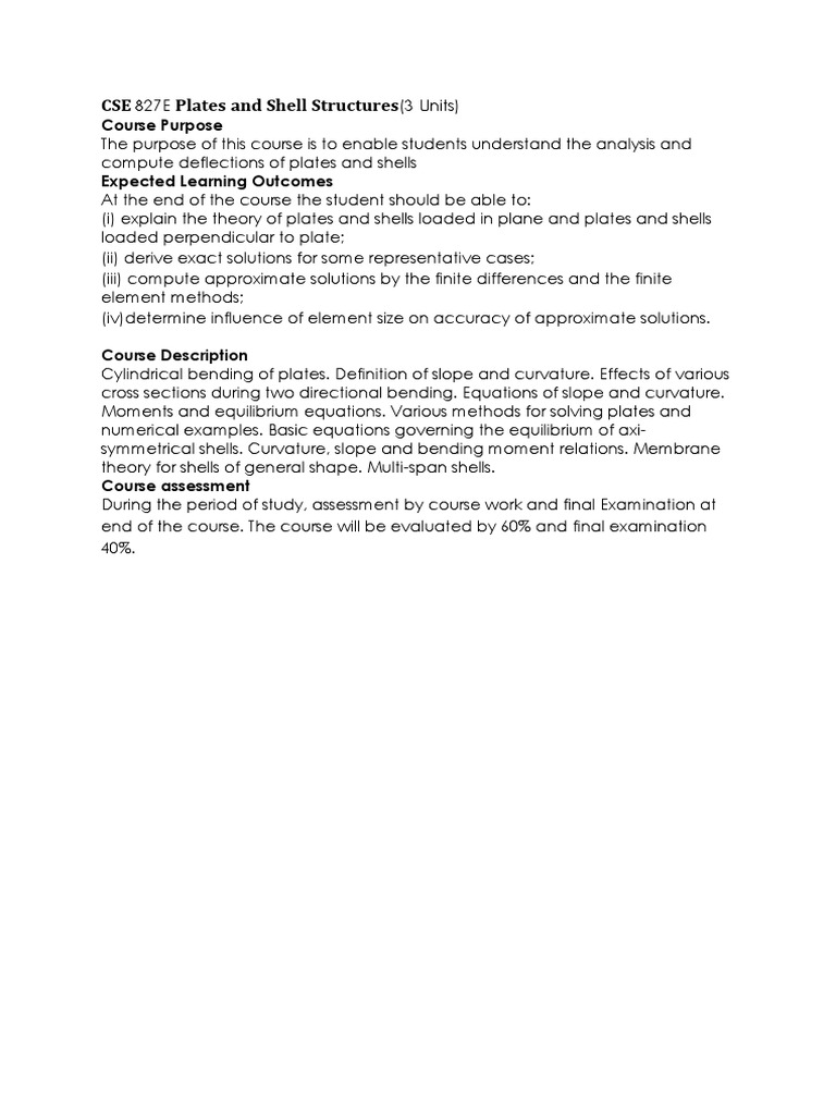 CSE 827E: Plates and Shell Structures | PDF