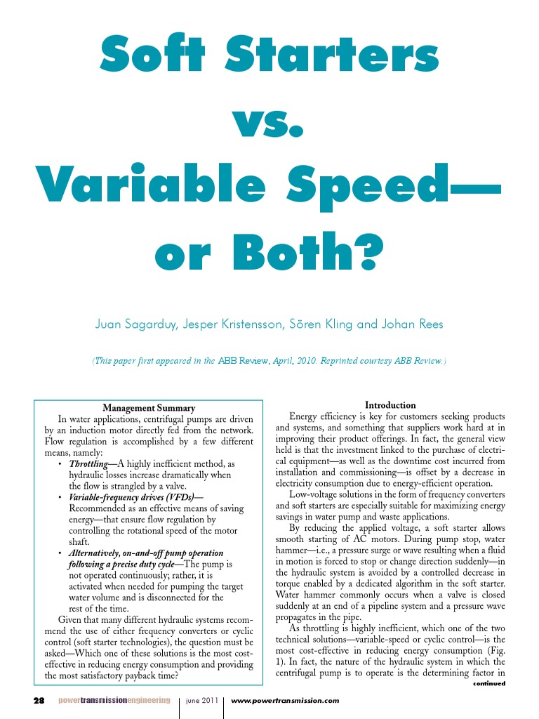Soft Starters vs. Variable Speed - or Both?: Juan Sagarduy, Jesper ...