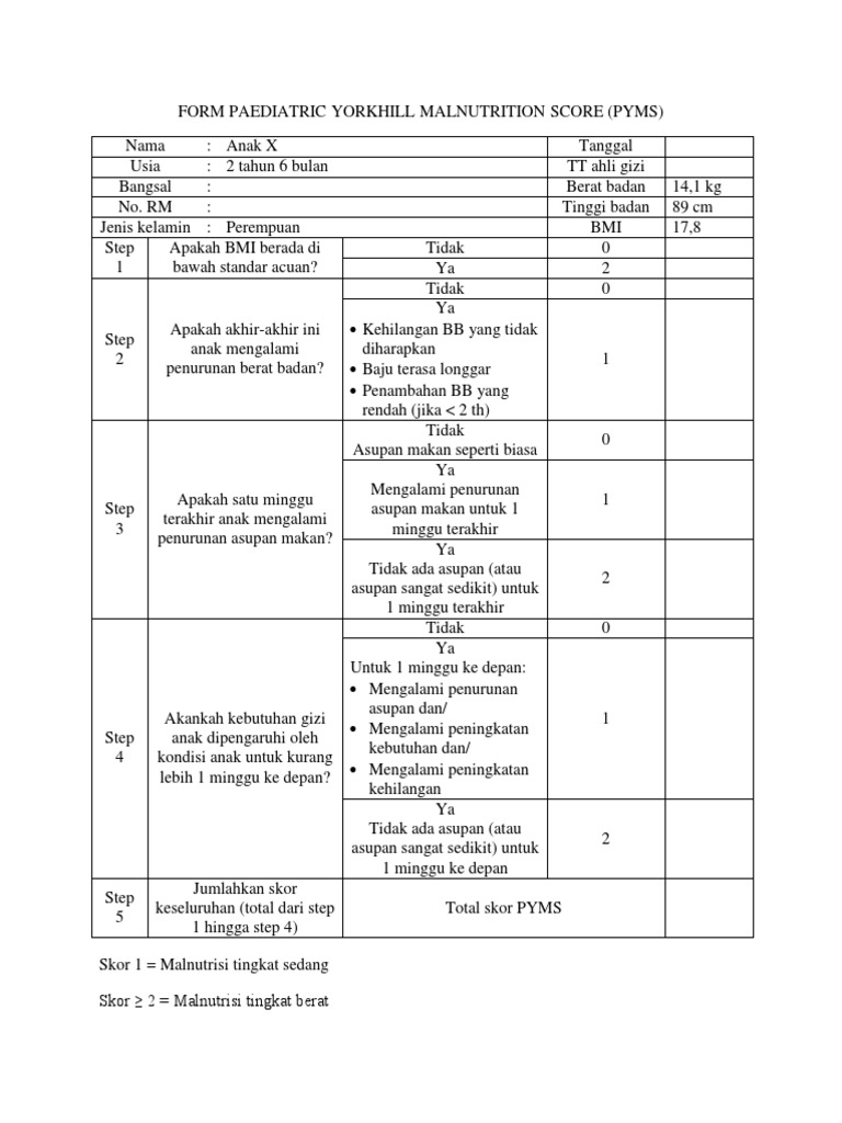 Formulir Skor Malnutrisi Anak PYMS | PDF