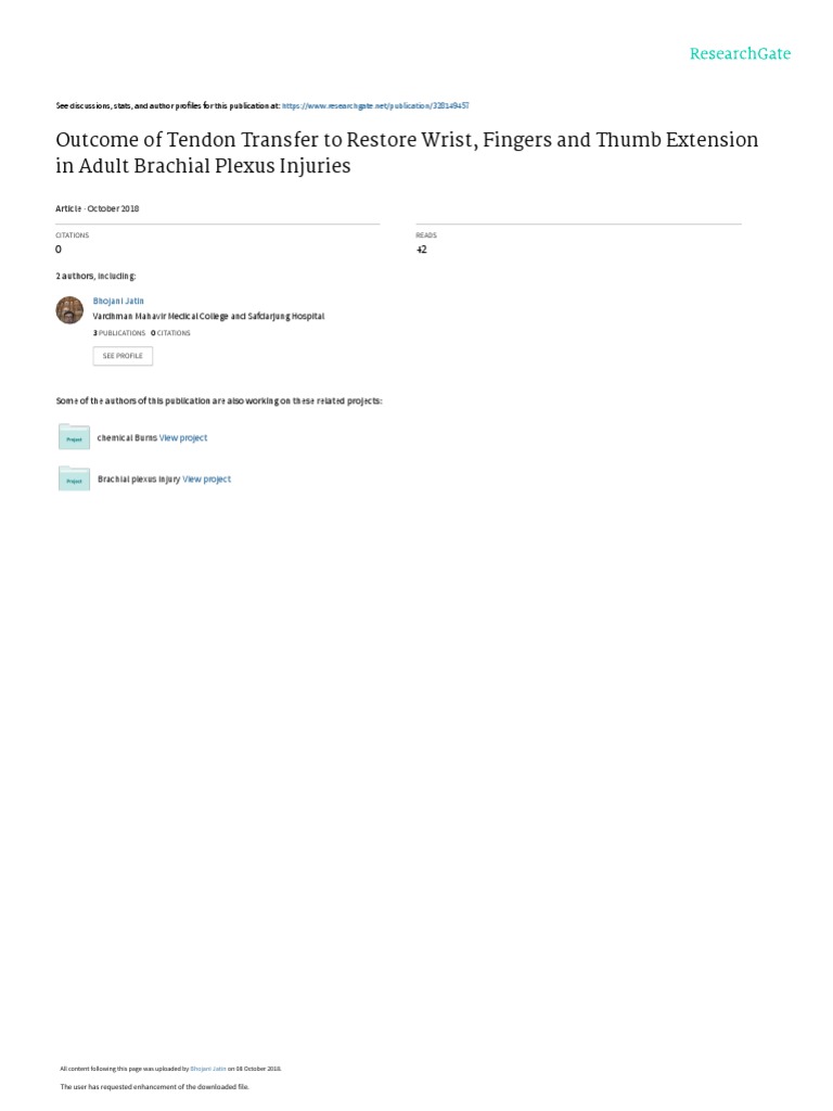 Tendon Transfer Outcomes in Brachial Plexus | PDF | Thumb | Finger