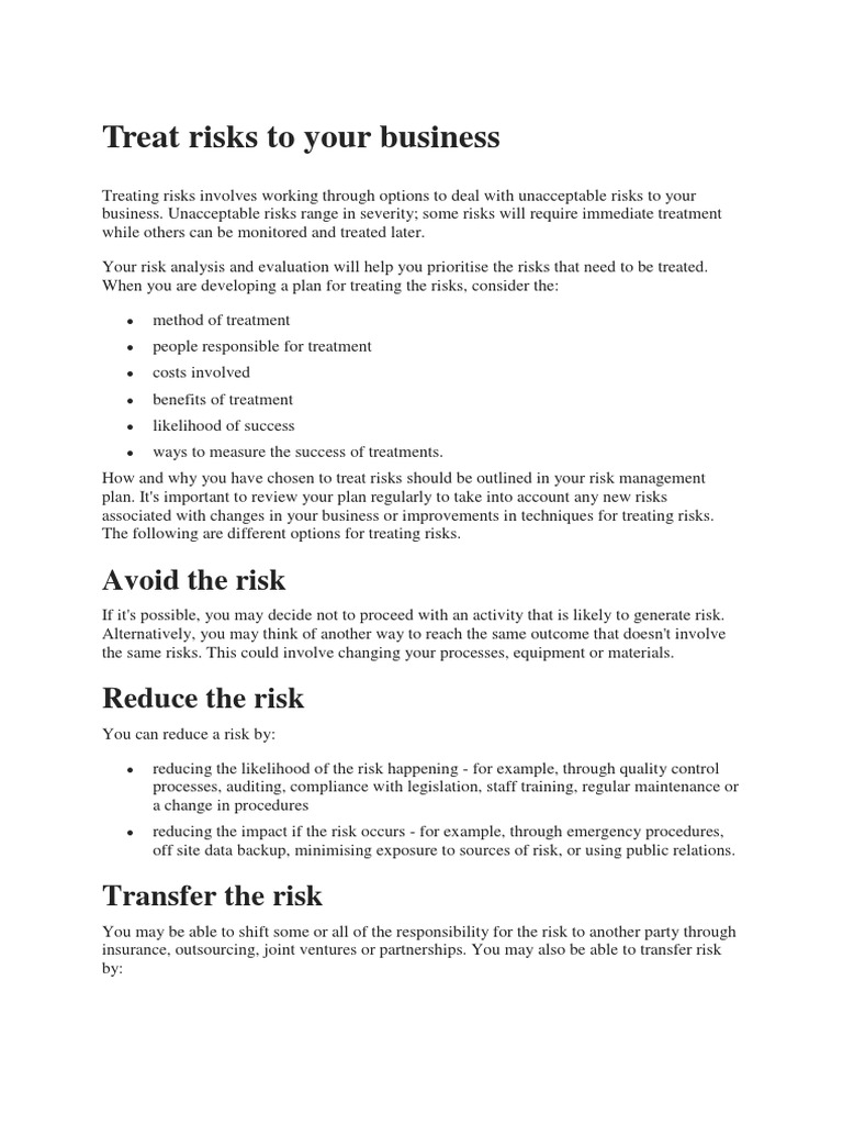 Treat Risks To Your Business | PDF
