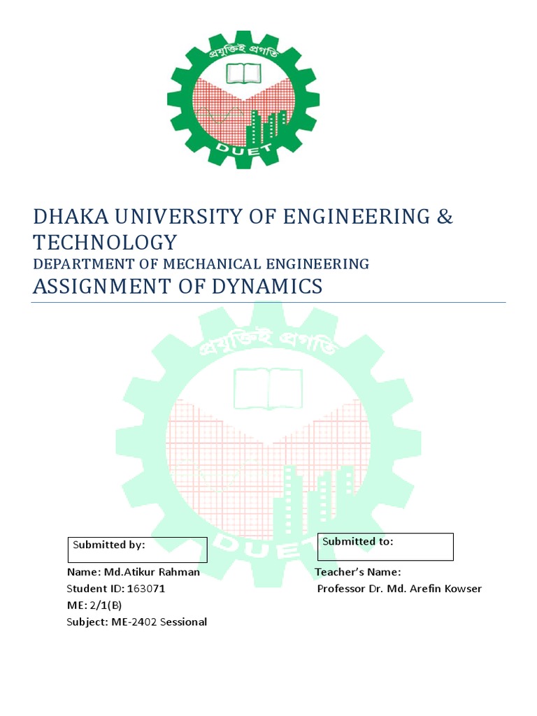 Dhaka University of Engineering & Technology Assignment of Dynamics | PDF