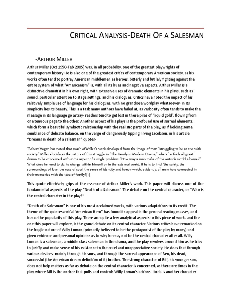 Critical AnalysisDeath of A Salesman PDF
