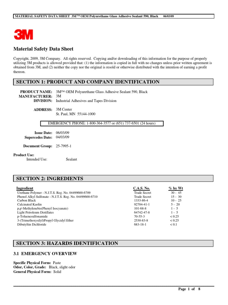 3m 590 Glue Msds Personal Protective Equipment Combustion