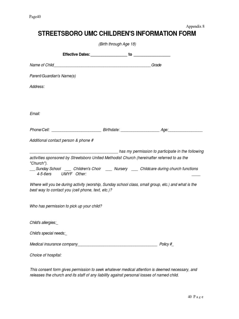 Streetsboro UMC Children's Info Form | PDF