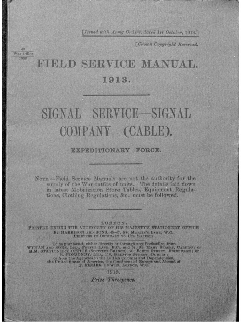 Field Service Manual, 1913. Signal Service Signal Company (Cable