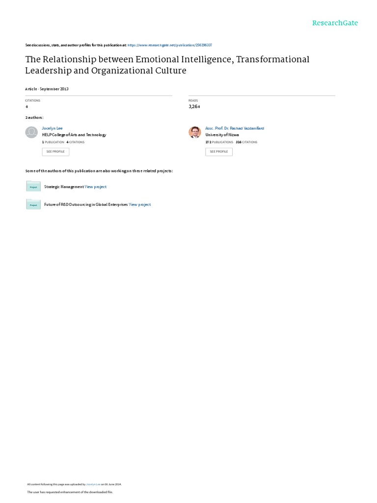 Emotional Intelligence & Leadership Culture | PDF | Transformational ...