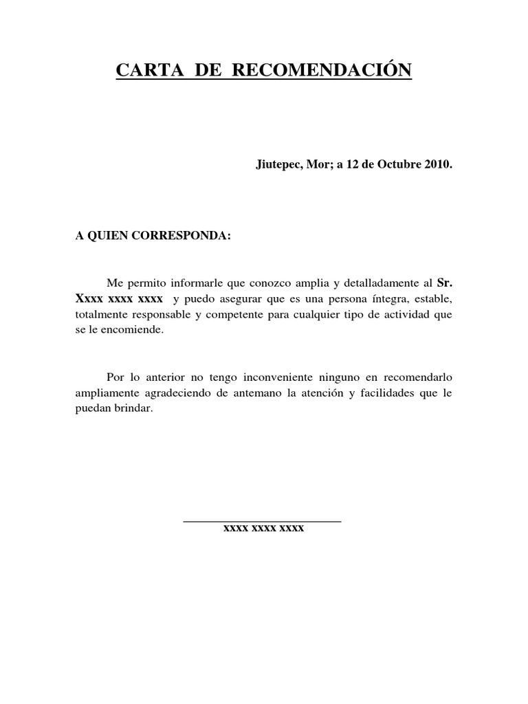 Carta De Recomendacion Ejemplo Pdf Soalan Bt