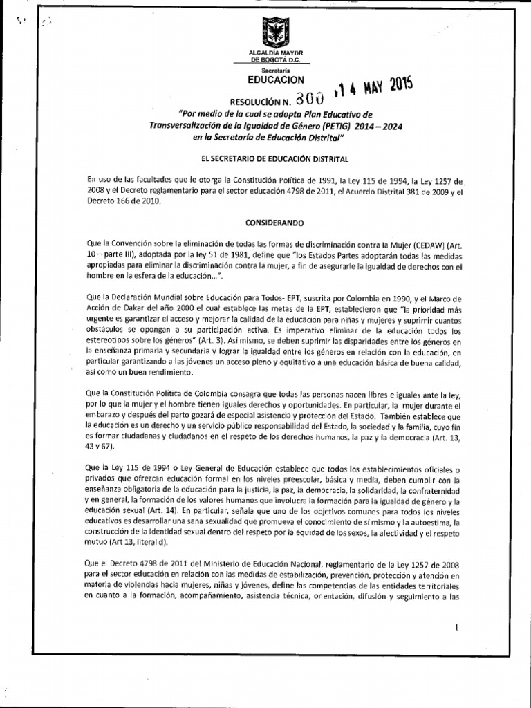 Plan Educativo de Igualdad de Género 2024 | PDF | Igualdad de género ...