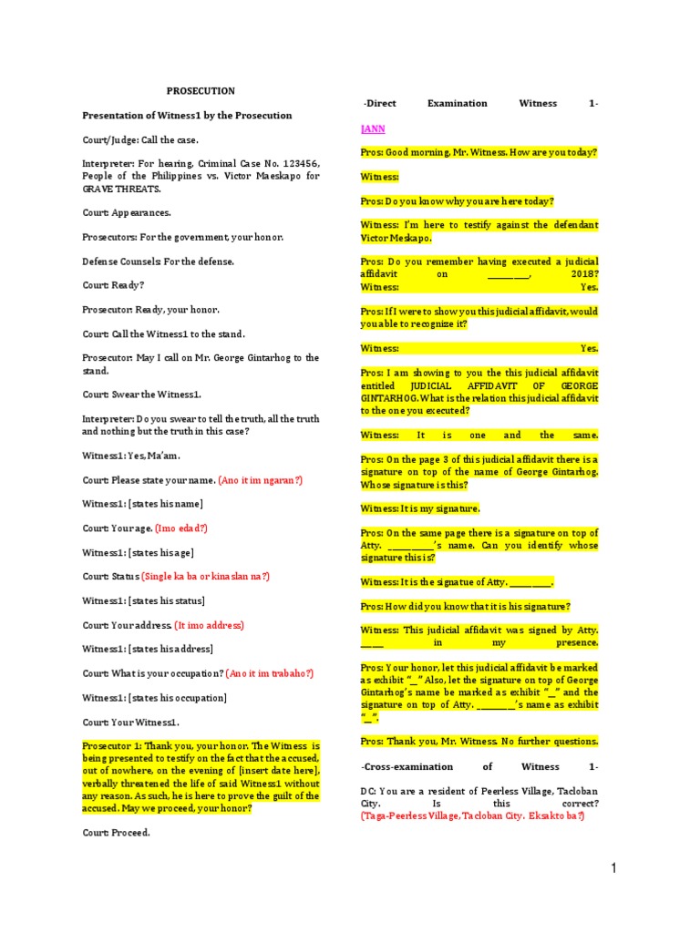 Practice Court Script | Prosecutor | Affidavit