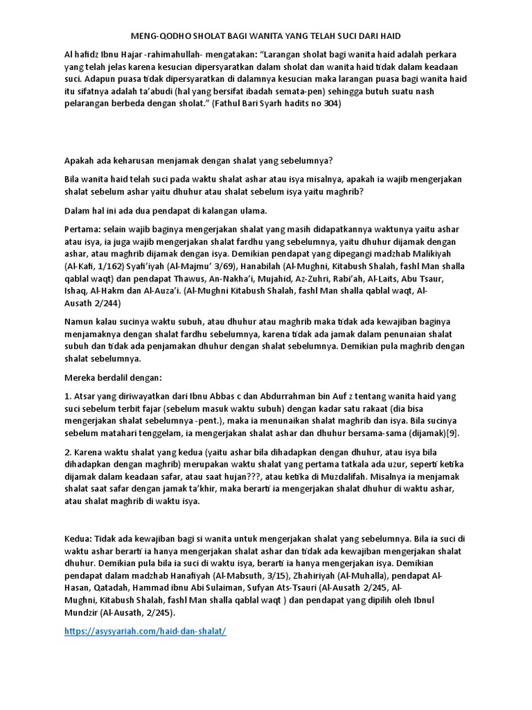 Meng Qodho Sholat Wanita Yang Haid