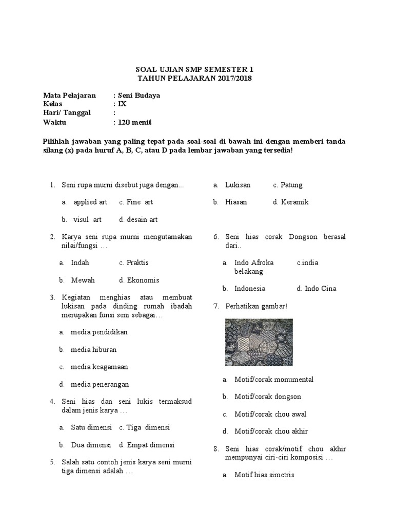 Soal Essay Hots Semester Smp Kelas 9 Seni Budaya