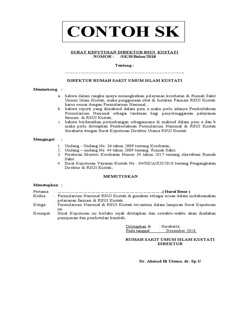 Contoh Surat Keputusan Direktur Rumah Sakit - Sekitar Rumah