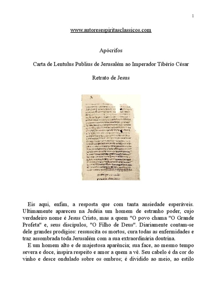Apócrifos Carta de Lentulus Publius de Jerusalém Ao Imperador Tíbérío