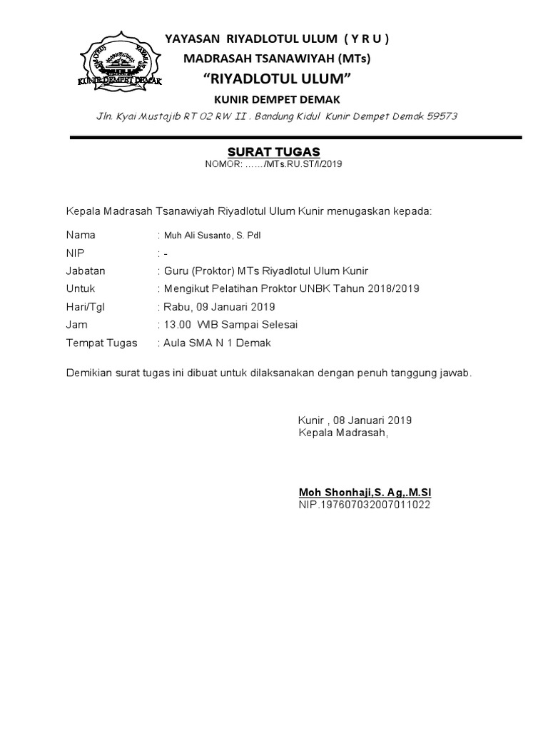 Surat Tugas Sosialisasi Pdum 2019