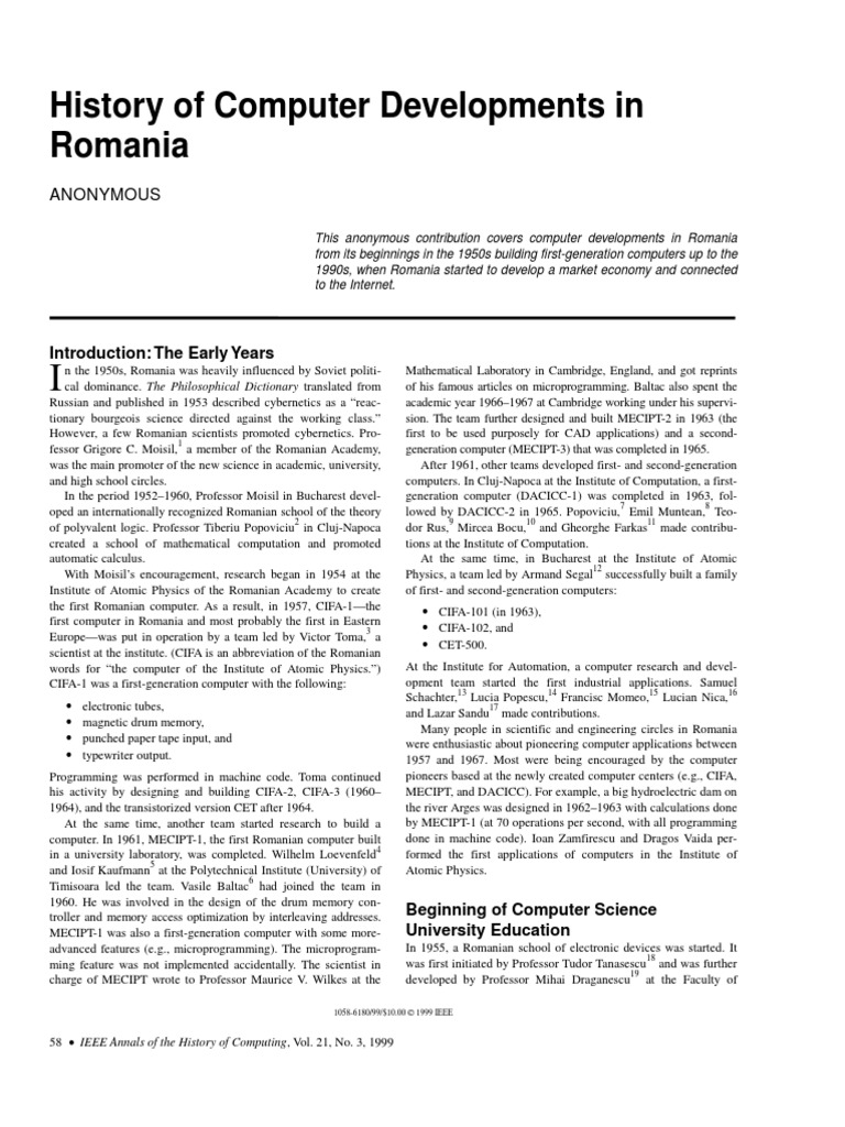 History of Computers in Romania | PDF | Romania | Computer Engineering