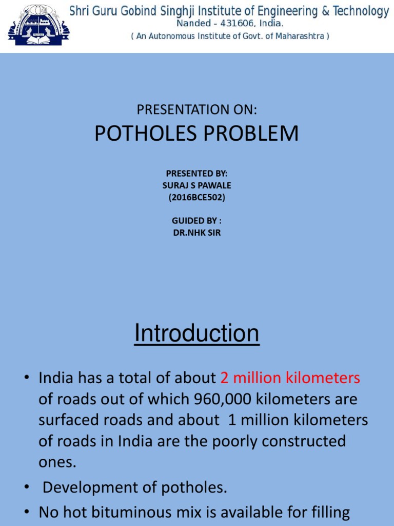 Pothole Problems and Solutions in India | PDF | Road Surface | Road