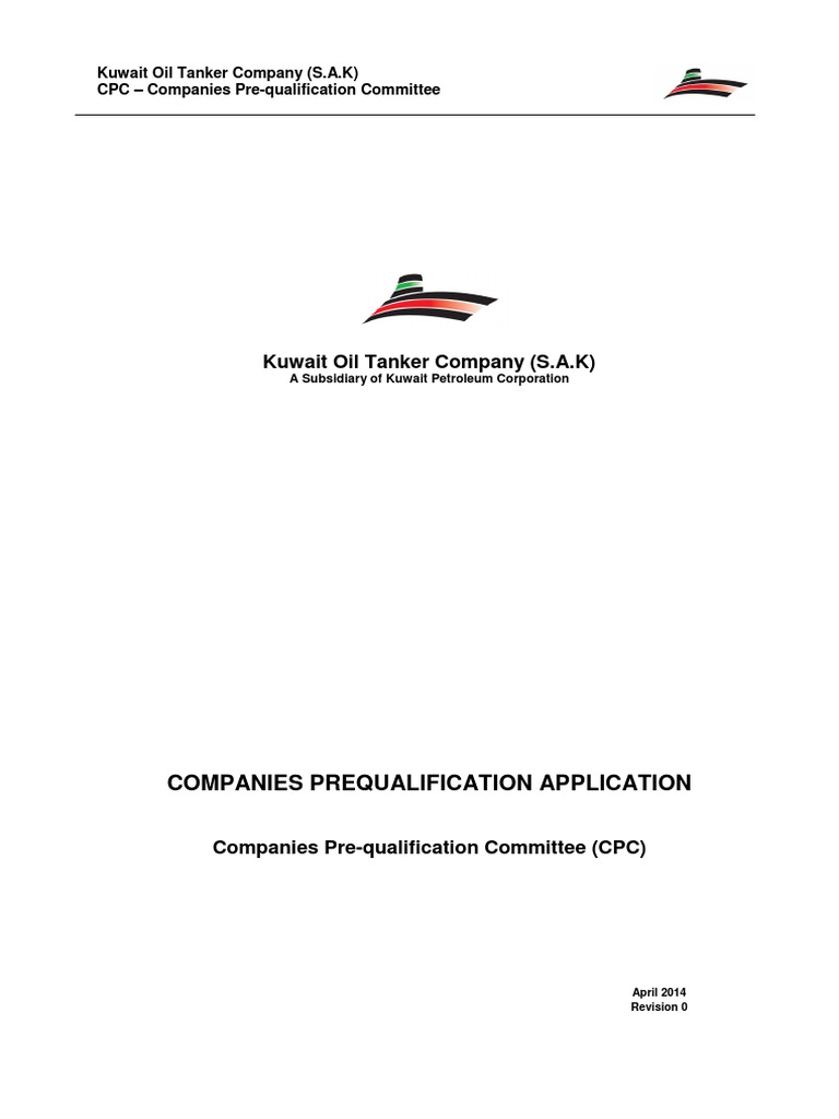 Application for PreQualification as a Vendor for Kuwait Oil Tanker