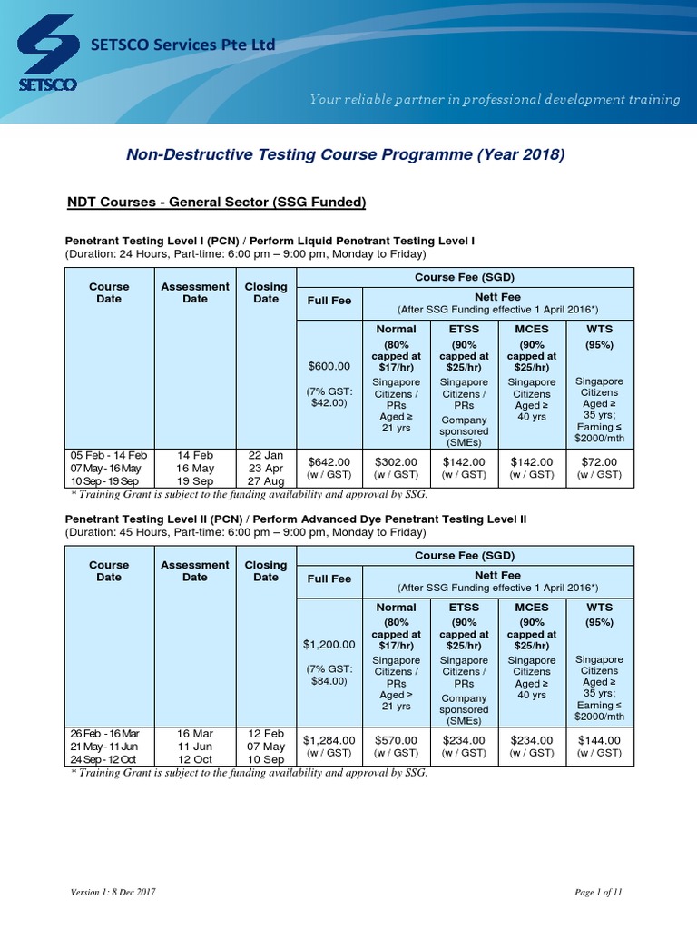 SETSCO Services Pte LTD: Non-Destructive Testing Course Programme (Year ...