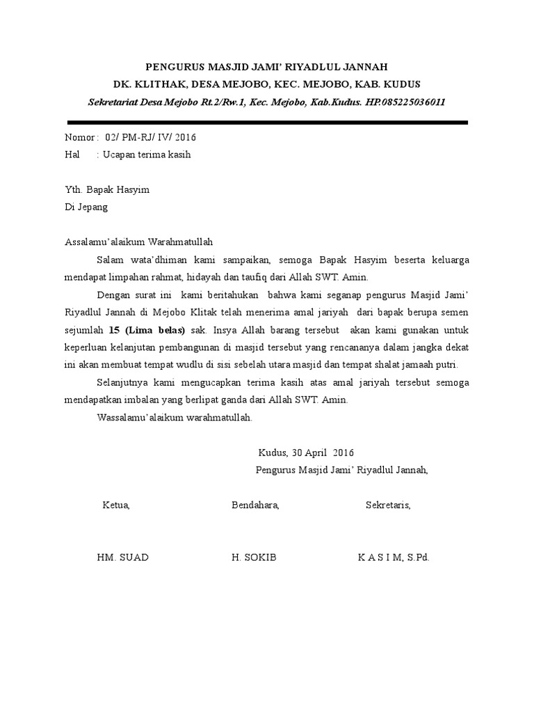 Ucapan Terima Kasih Dari Masjid Pdf