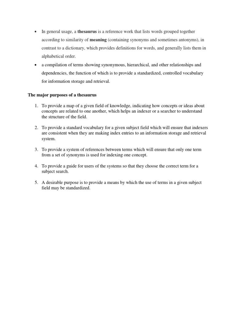 Purposes of a Thesaurus Explained | PDF | Language Arts & Discipline ...