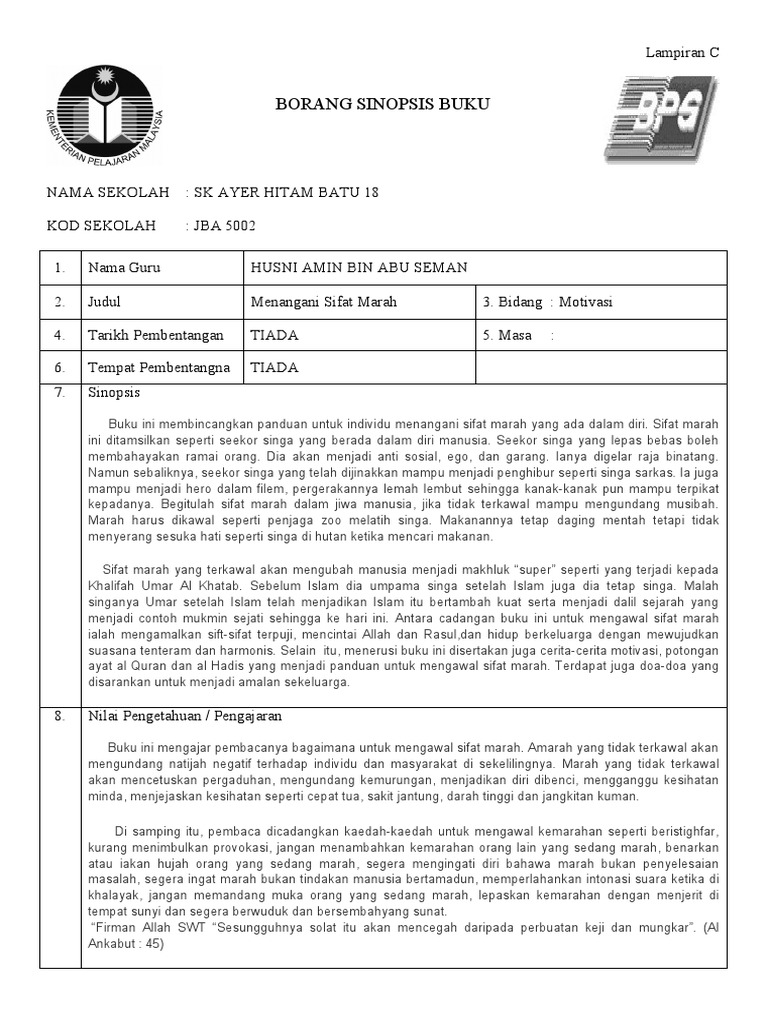 Borang Sinopsis Buku Pdf
