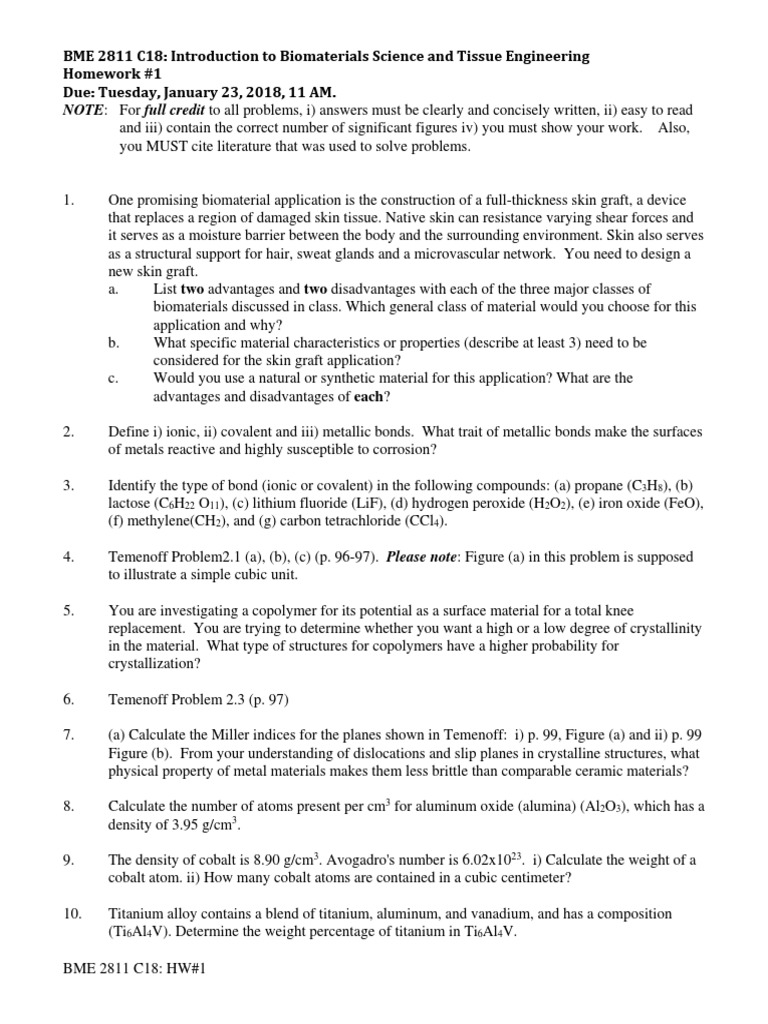 Biomaterials Science Homework #1 | PDF | Aluminium Oxide | Chemical Bond