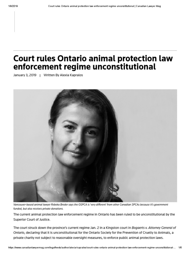 Court Rules Ontario Animal Protection Law Enforcement Regime