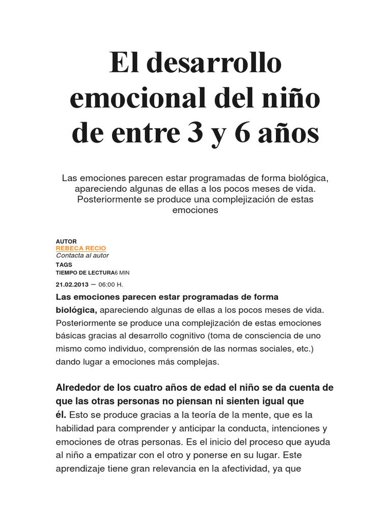 Desarrollo emocional en niños de 3 a 6 años | PDF | Temor | Las emociones