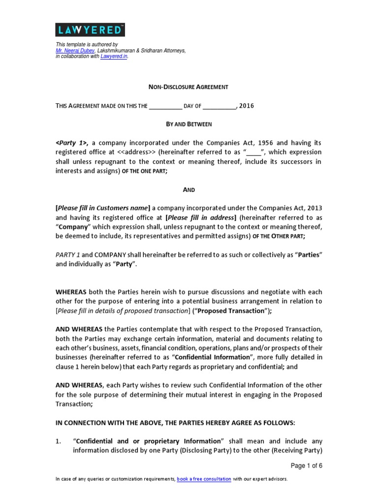 Non Disclosure Agreement Template | Non Disclosure Agreement | Arbitration