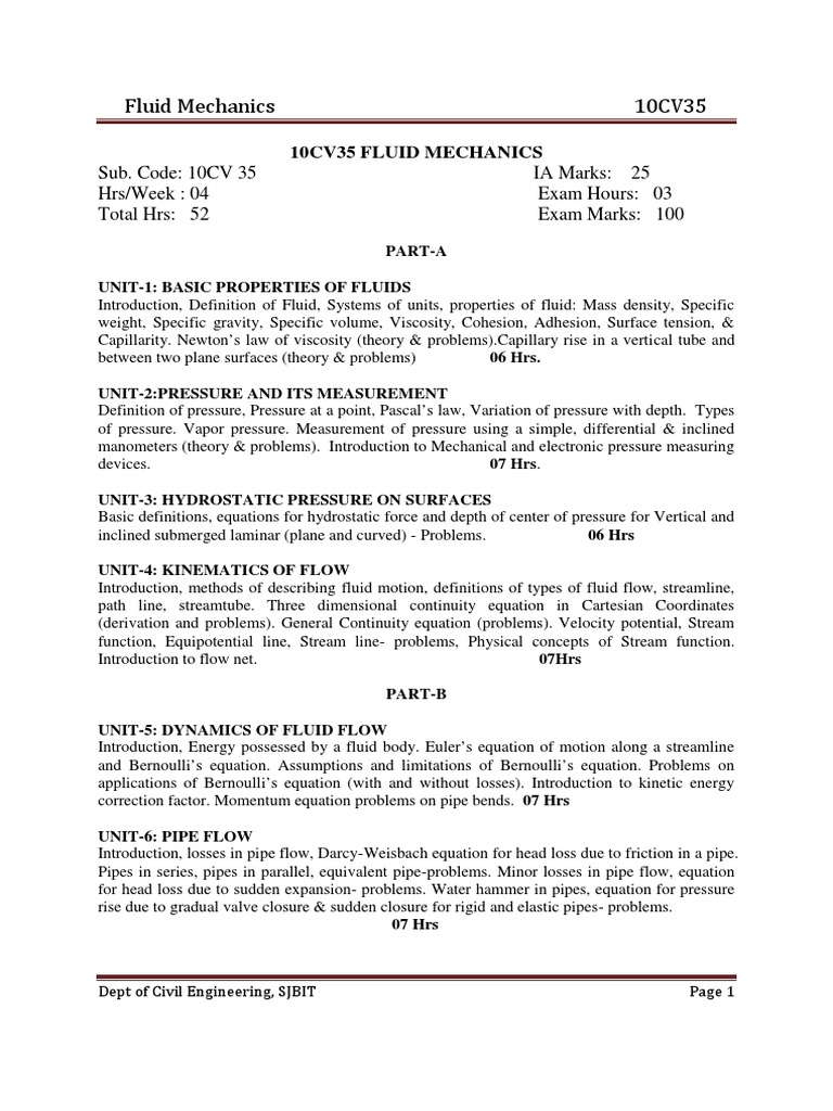Notes Civil-Iii-Fluid Mechanics - 10CV35 PDF | PDF | Viscosity | Shear ...