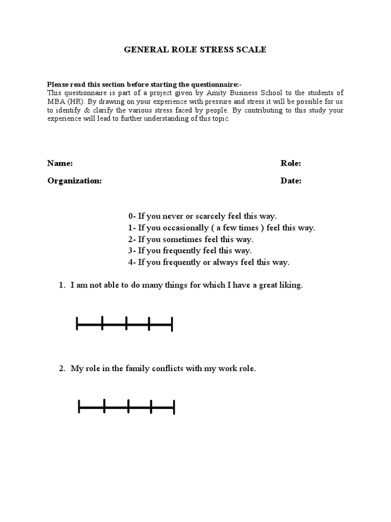 General Role Stress Scale Questionnaire | PDF | Career & Growth