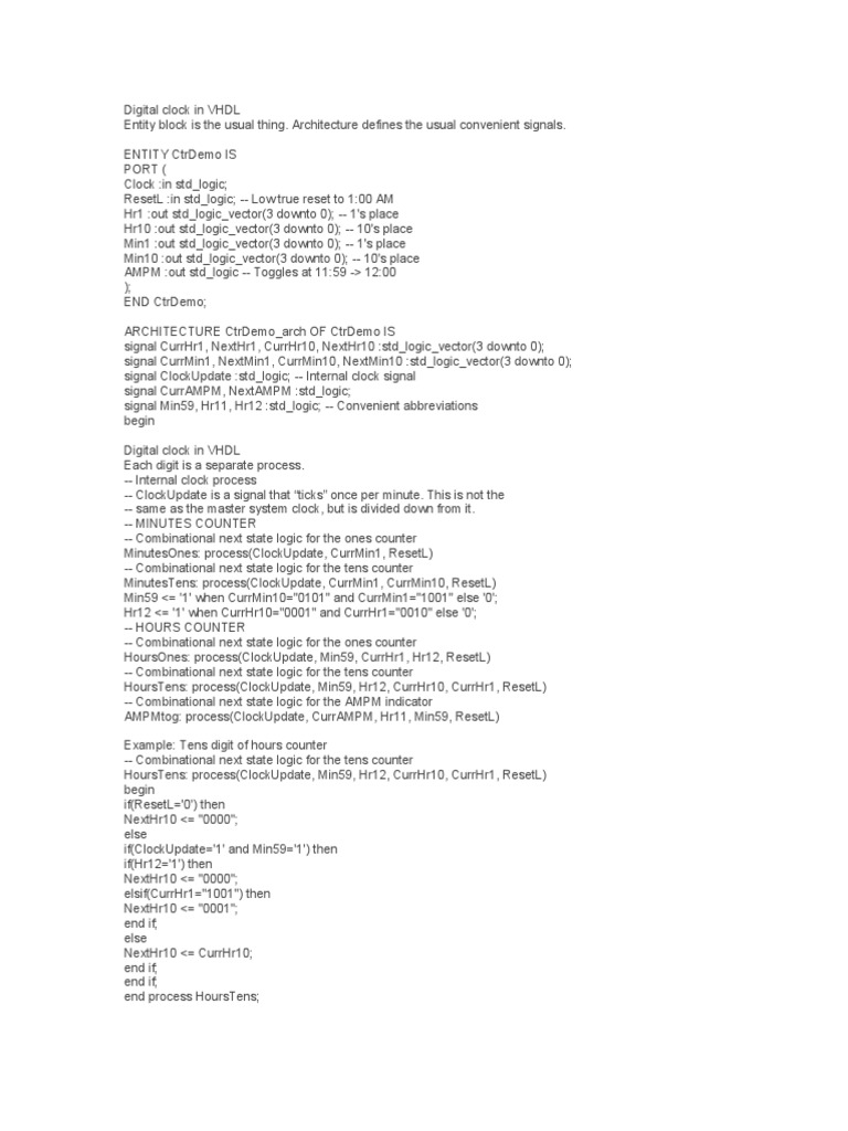 Digital Clock in VHDL PDF Vhdl Clock