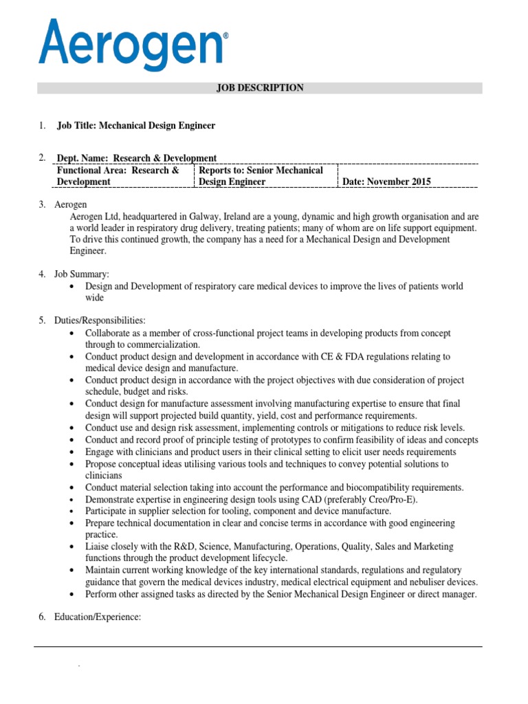 Mechanical Design Development Engineer 9316 PDF Medical Device
