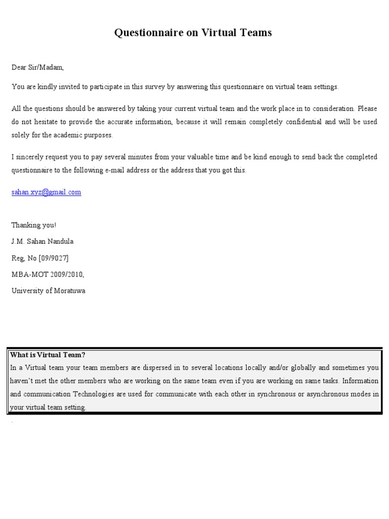 Virtual Team Effectiveness Questionnaire | PDF | Leadership | Psychology