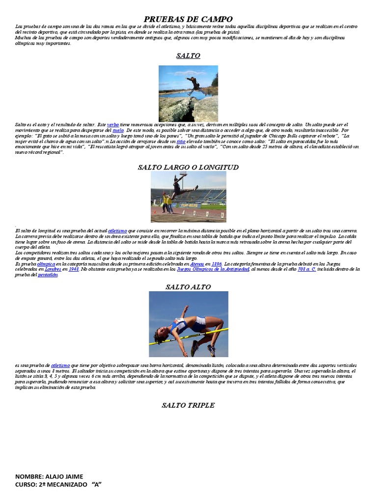 Pruebas de Campo en Atletismo | PDF | Deporte del atletismo | Juegos de ...
