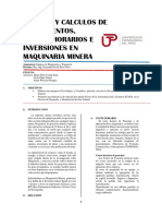 Análisis y Calculos de Rendimientos, Costos Horarios e Inversiones en Maquinaria Minera